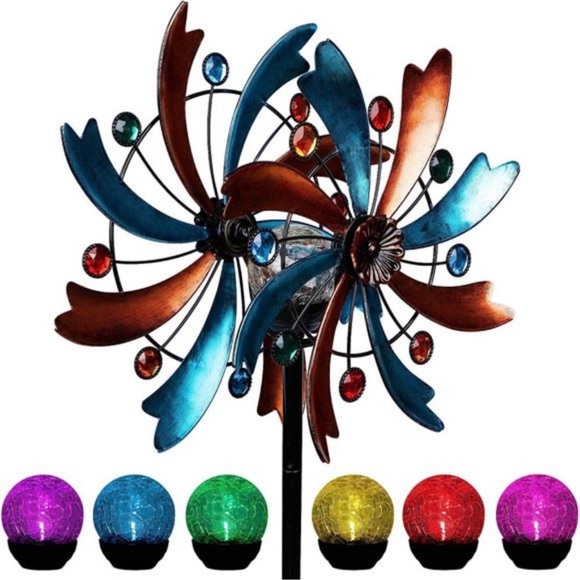 Solar Wind Spinner,56.3Inch Outdoor Metal Stake Yard Spinners,Garden WindCatcher - Picture 1 of 5